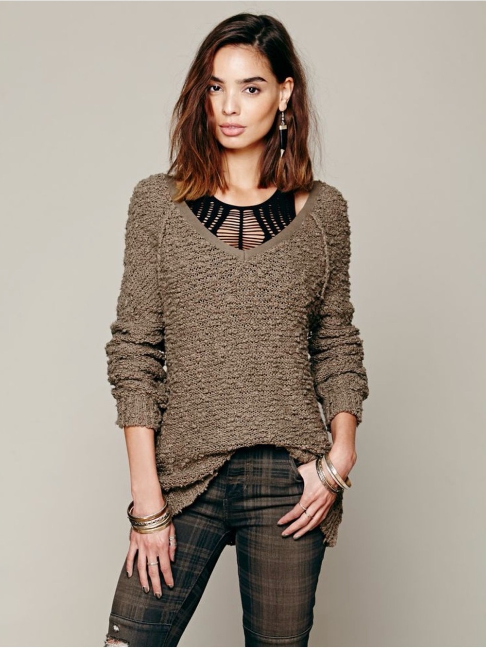 Free People Songbird Oversized V-Neck Sweater